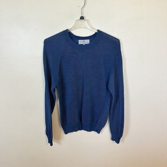 PERUVIAN CONNECTION Pima Cotton Teal Blue Crew Neck Pullover Sweater Large - Picture 2 of 9